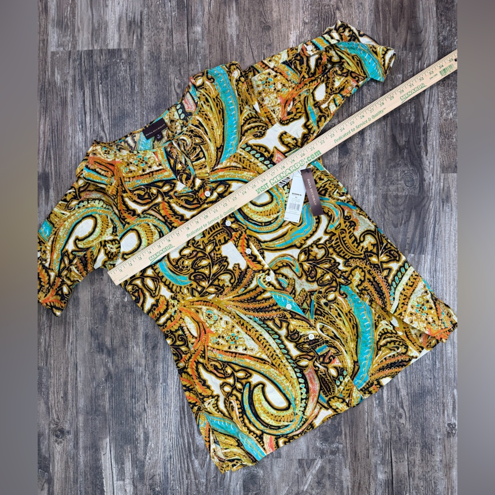 Dana Buchman Women’s Size XL Gold and Blue Paisley Button Top NWT - Picture 7 of 9
